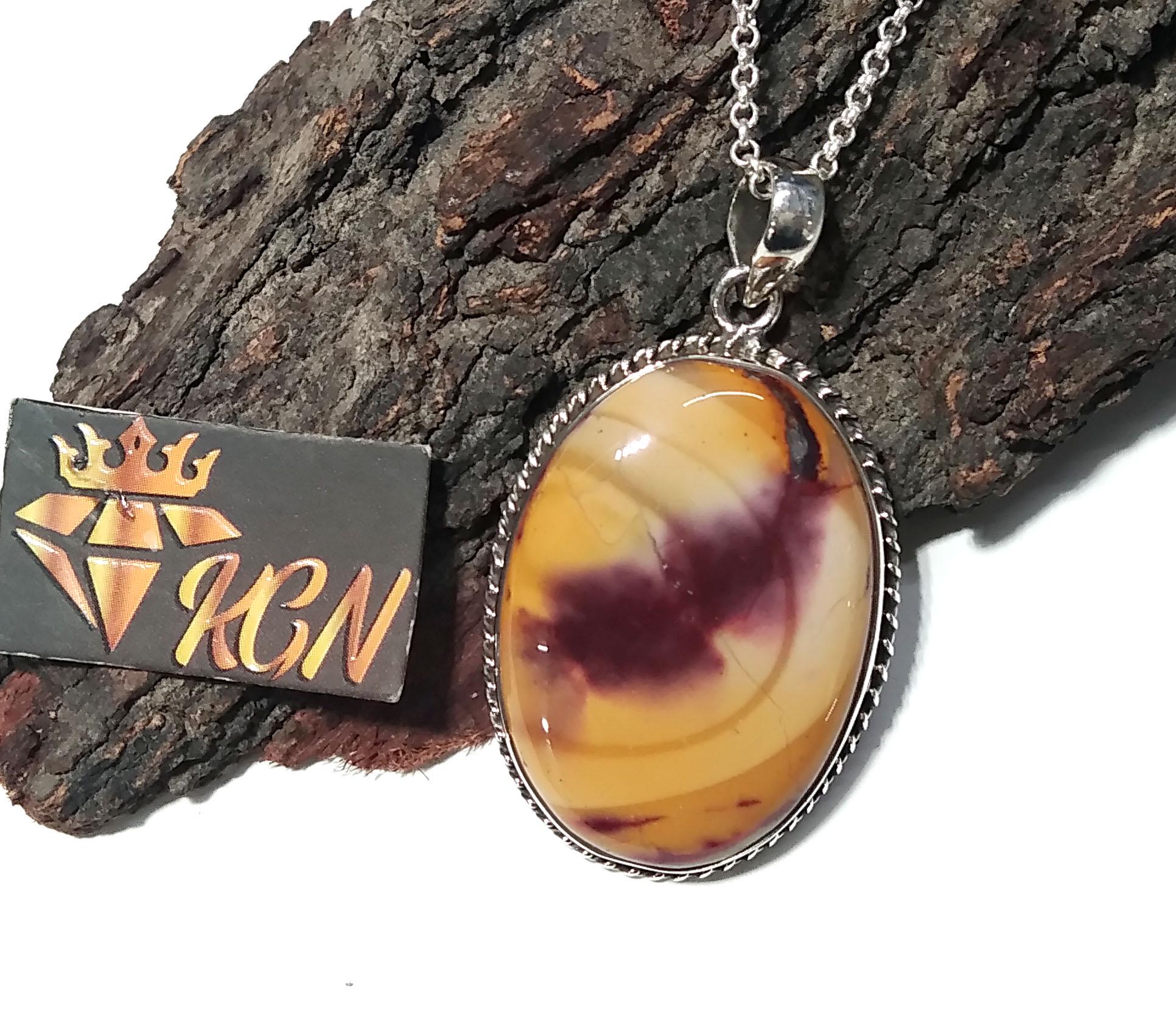 Natural Mookaite Jasper Gemstone Pendant, 925 Starling Silver Pendant Chain Necklace, Handmade Silver Design Pendant, Gift For Men & Women.